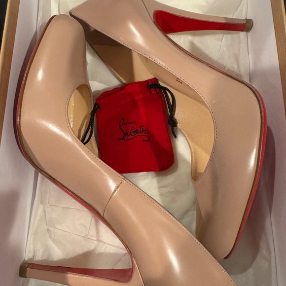 NEW! Christian Louboutin Décolleté 868 100 Jazz Calf Nude Heels 37.5 - Picture 3 of 5